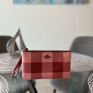 COACH Corner Zip Wristlet With Buffalo Plaid Print